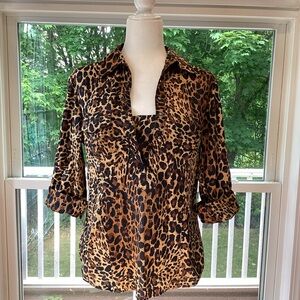 Lafayette 148 New York Brown and Black Button Down Shirt with Notched Collar